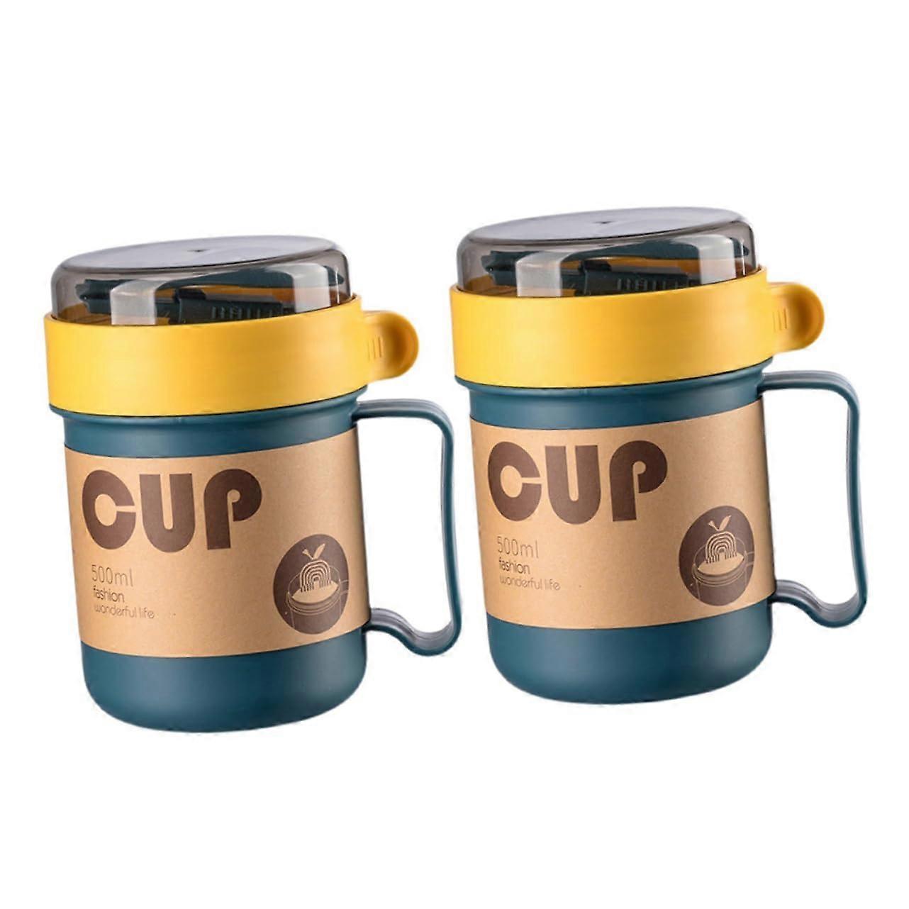 Milk Cups with Lid and Spoon Set, Portable Heat Insulated Soup Cups for Home and Office Use, 2 Pack