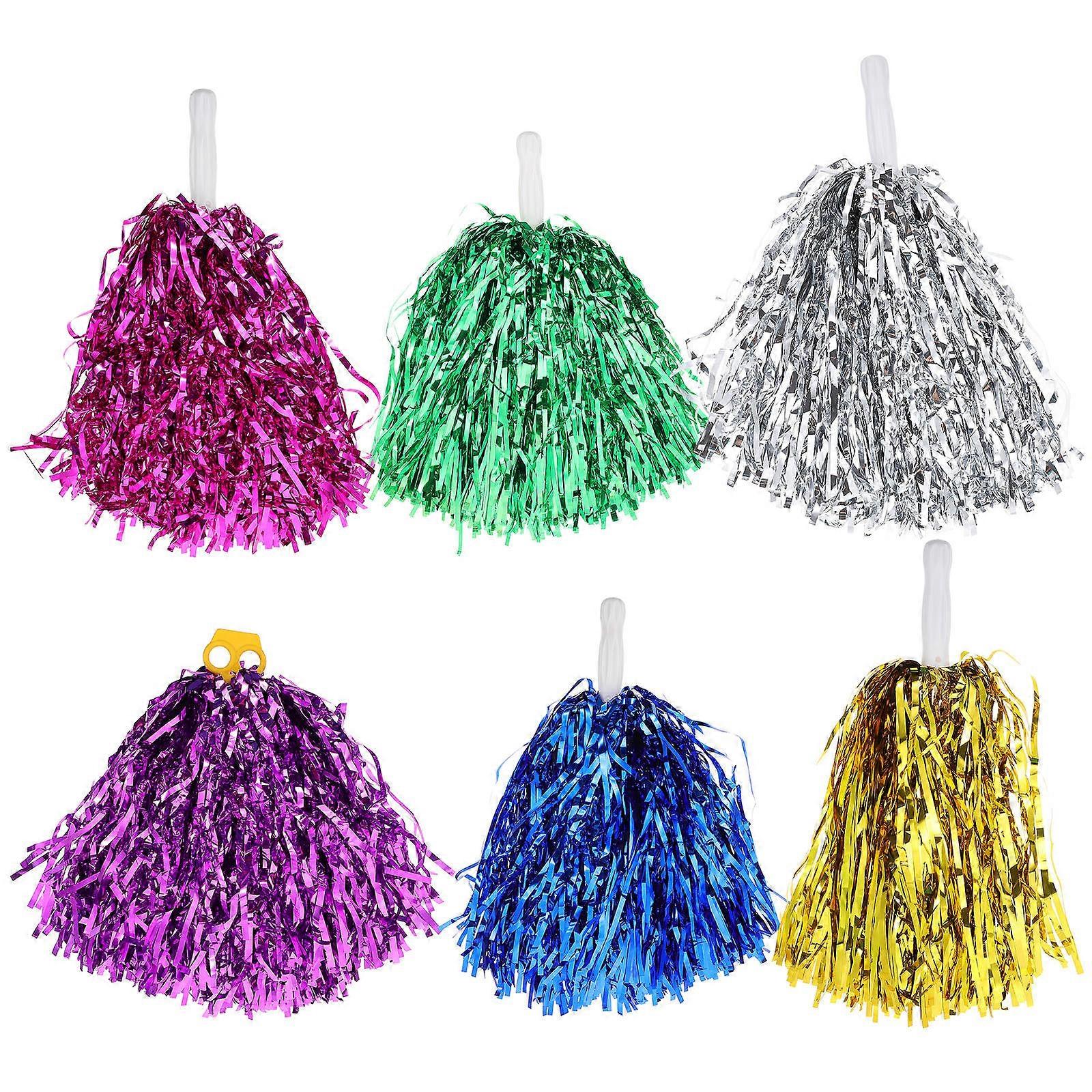 6pcs Cheerleader Pom Poms with Handles – Vibrant Cheering Pompoms for Sports, Games, Parties, and Dancers – Reusable Cheerleading Accessories