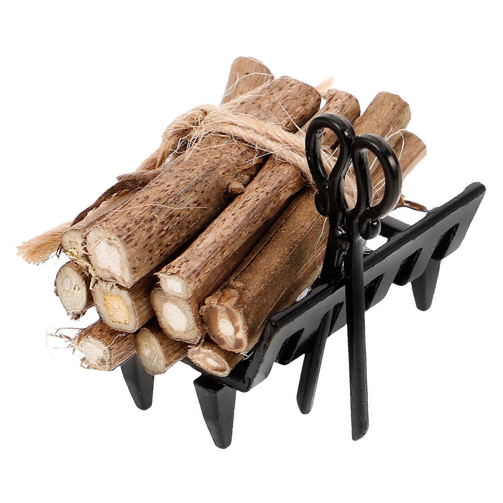 Miniature Firewood Rack with Tong for Doll House Decoration Compact 3.5x2.5x1.5 Inches