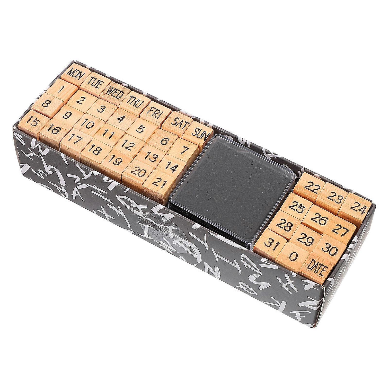 Wooden Stamp Set for Scrapbook Journaling Retro Number Week Month Planner Stamps for Lightweight Craft Cards and Diary Making Tools