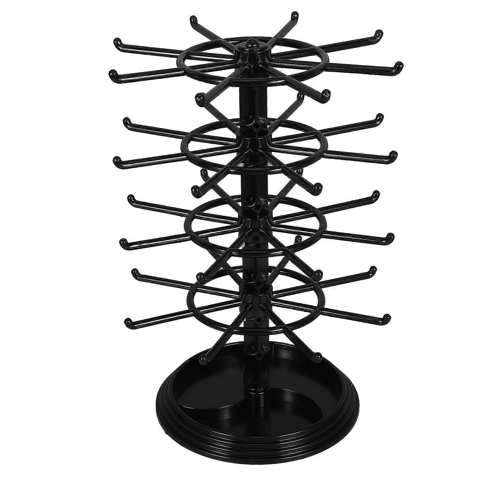 Rotating Multilayer Jewelry Storage Rack for Earrings, Bracelets, and Necklaces – Black Hanging and Tabletop Display Stand with Hooks