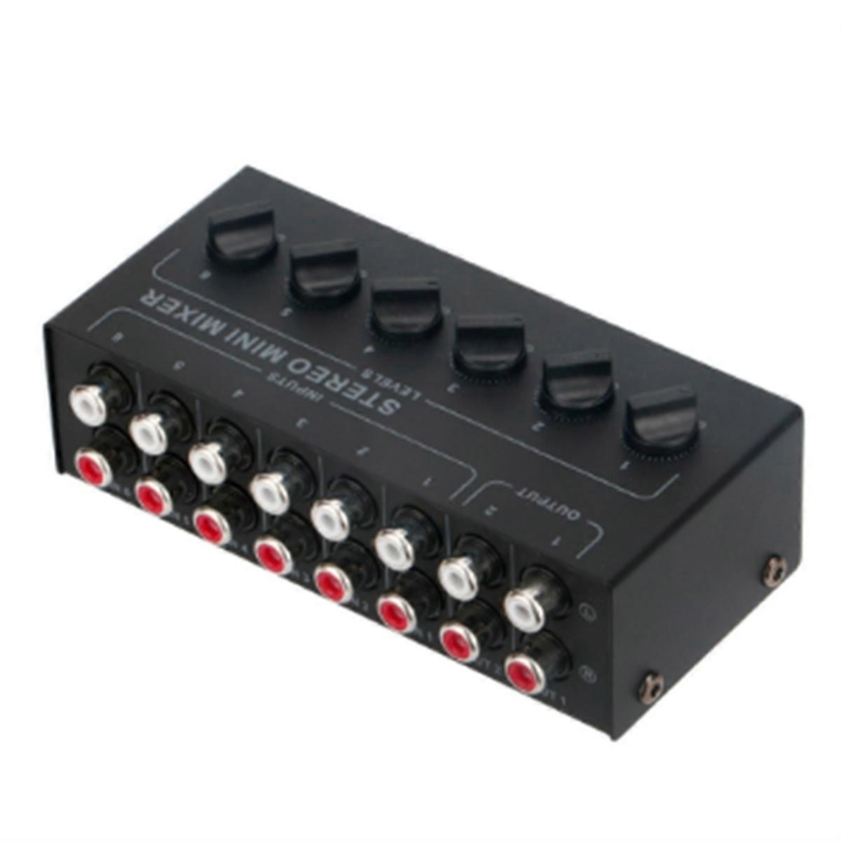 6 Channels Passive Stereo Mixer Mini Audio Mixer Portable Sound Mixer Input Ultra Low Noise for Live Studio