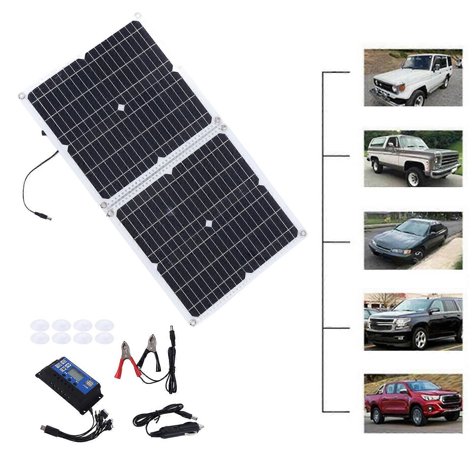 50W Foldable Solar Panel Trickle Charger Kit with 100A Solar Charge Controller and Extension Cable for RV Boat Home Camping