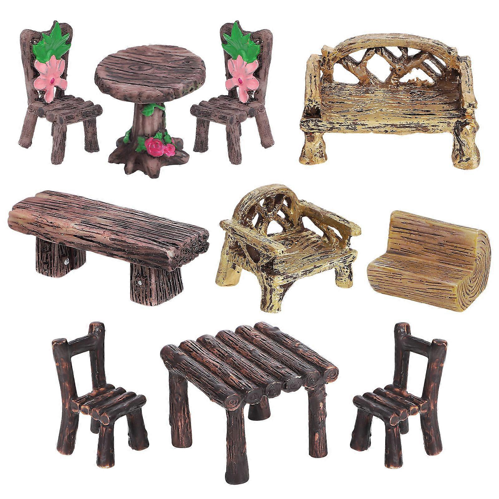 10 Pcs Miniature Garden Furniture Ornaments Mini Tables And Chairs Miniature Figurines Decoration Resin Micro Landscape Ornaments