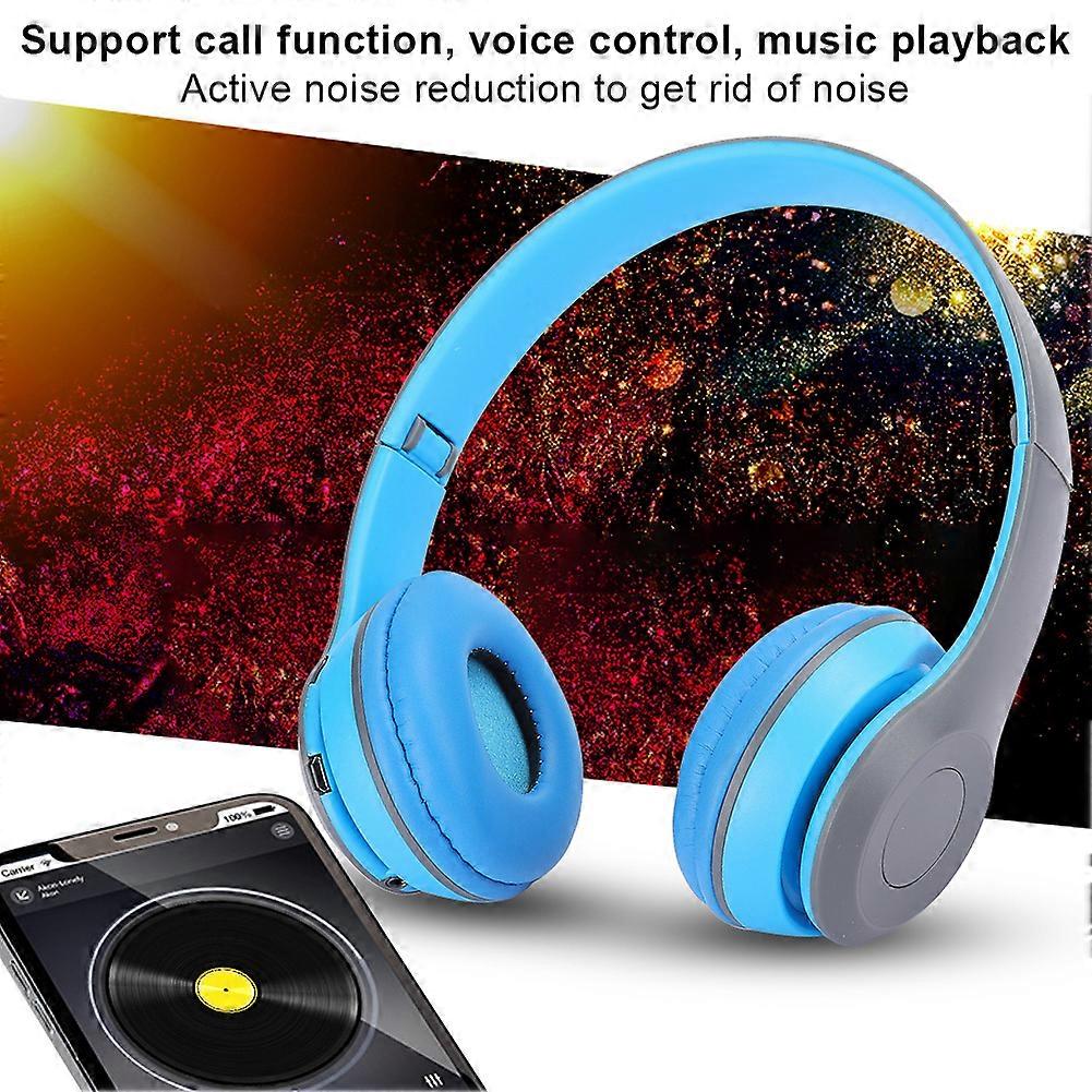 Bluetooth Wireless Headset Over Ear Foldable Stereo Sound Noise Reduction Earphones Game FM Music EarpieceBlue 