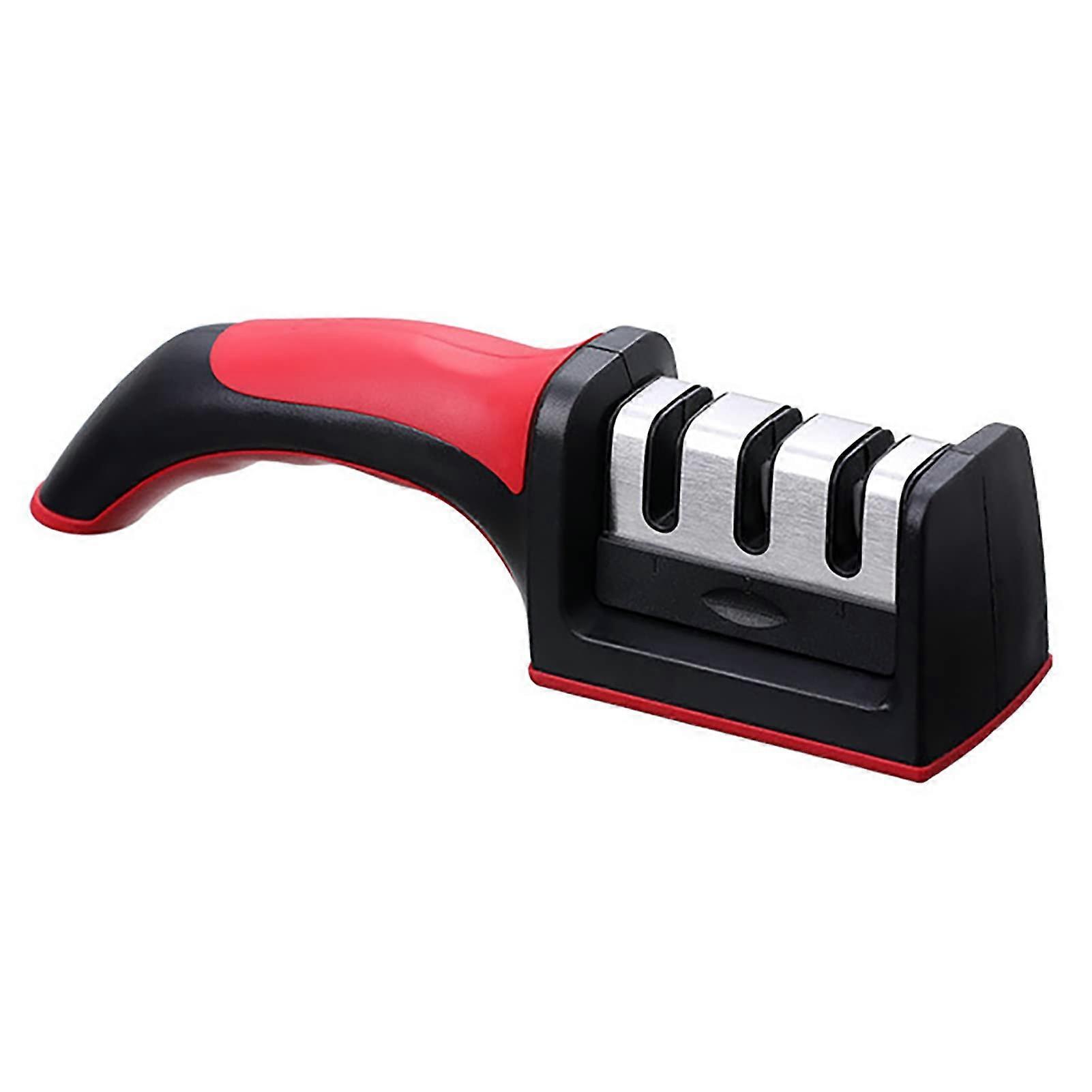 Knife Sharpener 3-Slot Kitchen Knife Sharpener, Triple-Stage Blade Honing Tool, Black/Red, Home Kitchen