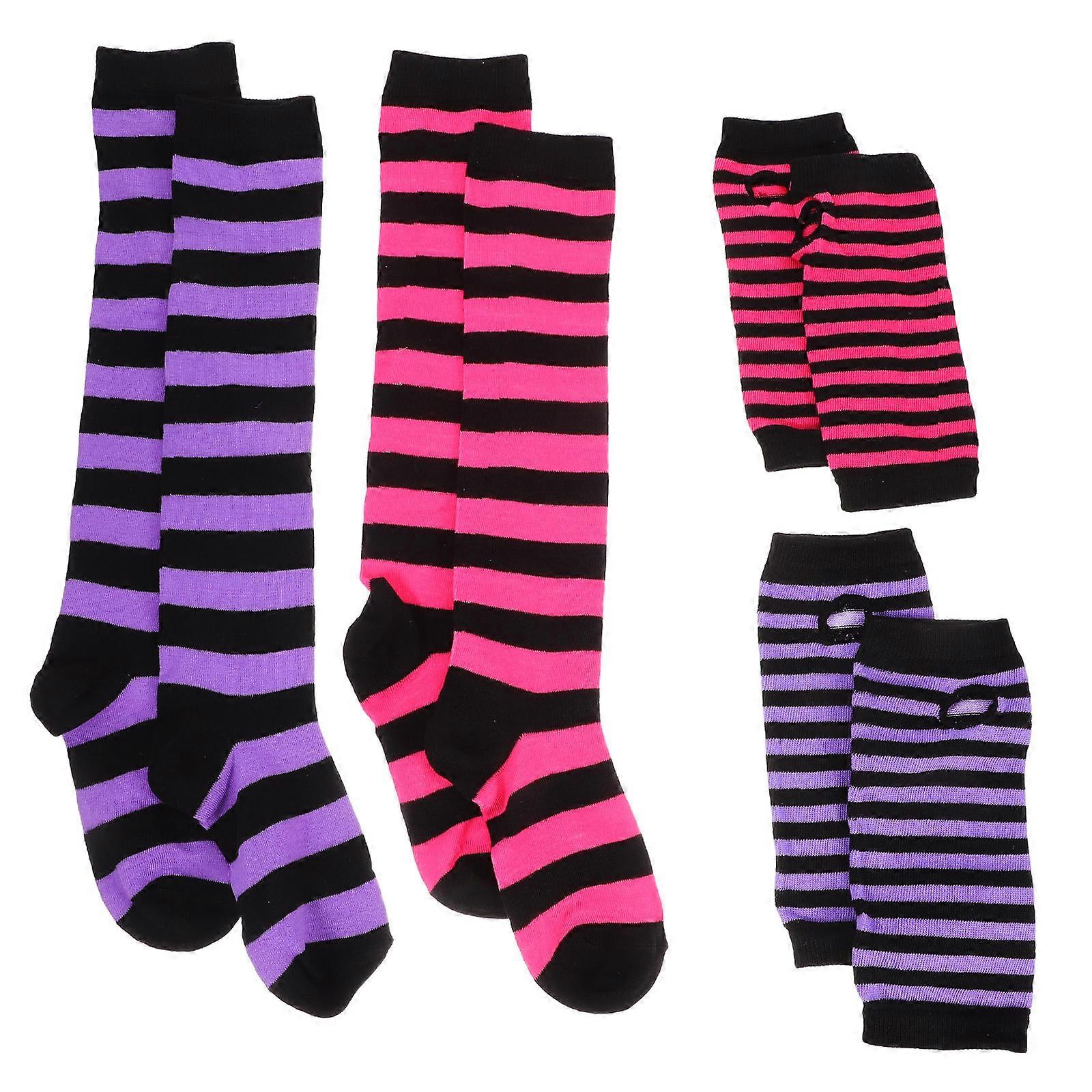 Striped Leg Warmers & Fingerless Gloves Set Soft Polyester Winter Warmth Accessories for Dance, Party, and Performance