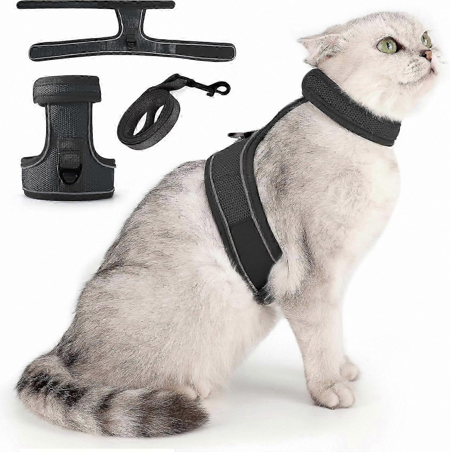 Adjustable Cat Harness with Leash, Escape Proof Kitten Walking Gear, Soft Reflective Outdoor Cat Harness Set