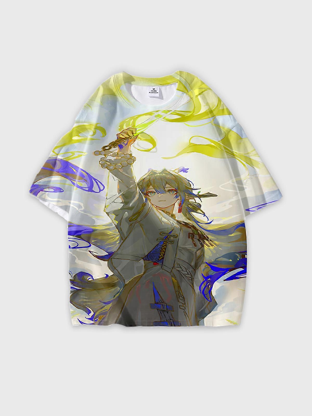 T-Shirt Round Neck, Loose Short Sleeve Pattern Graphic Tee, Unisex Summer Casual Top U2587
