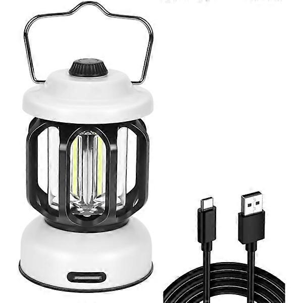 Rechargeable Camping Lantern - 360° Brightness Dimmable Retro Design Hanging Vintage Lamp for Emergencies (White)
