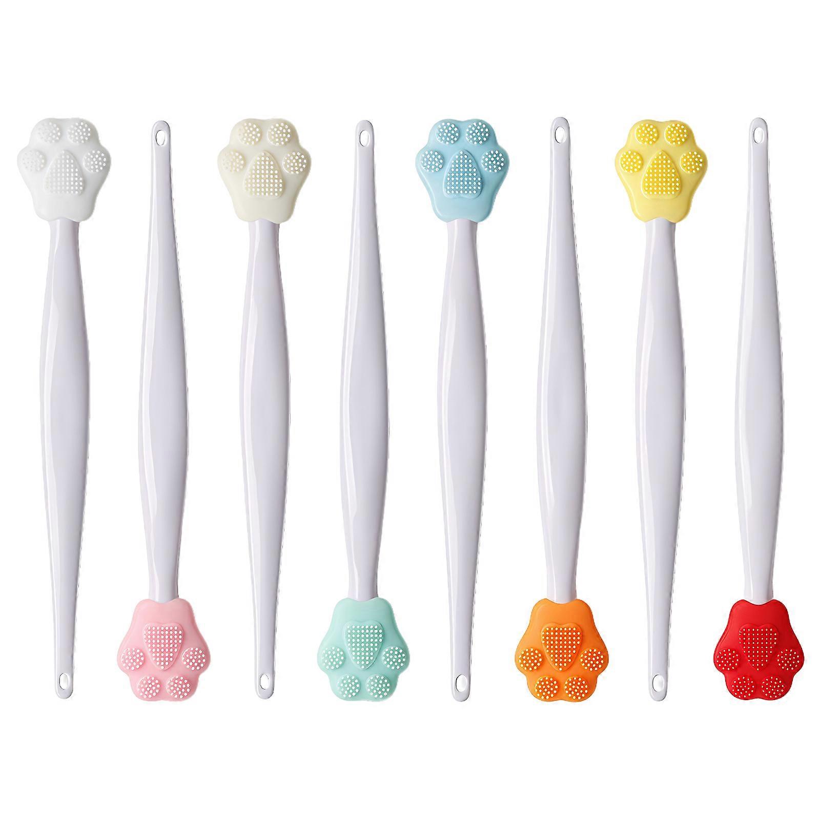 8pcs Double Sided Face Brush Silicone Scrubber Deep Cleansing Kitten Paw Shape Tool For Nose Blackheads Cleansing Multicolor