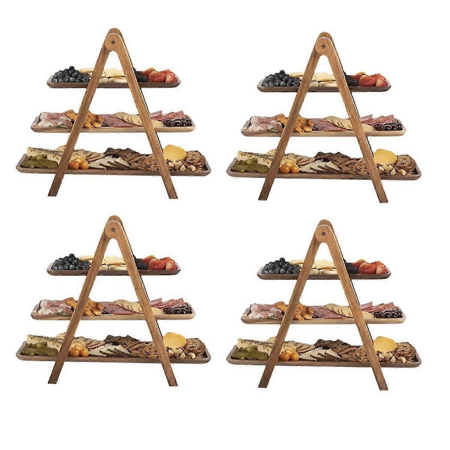 3-stöckiges Serviertablett, Holz, mehrstöckiges Tablett, Serviergeschirr und -platten, Tabletts