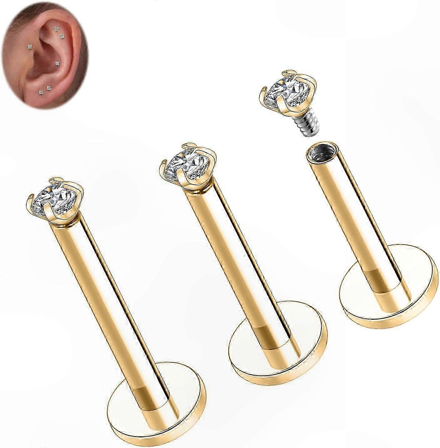 Internally Threaded Titanium Lip and Cartilage Studs for Helix and Labret Piercings