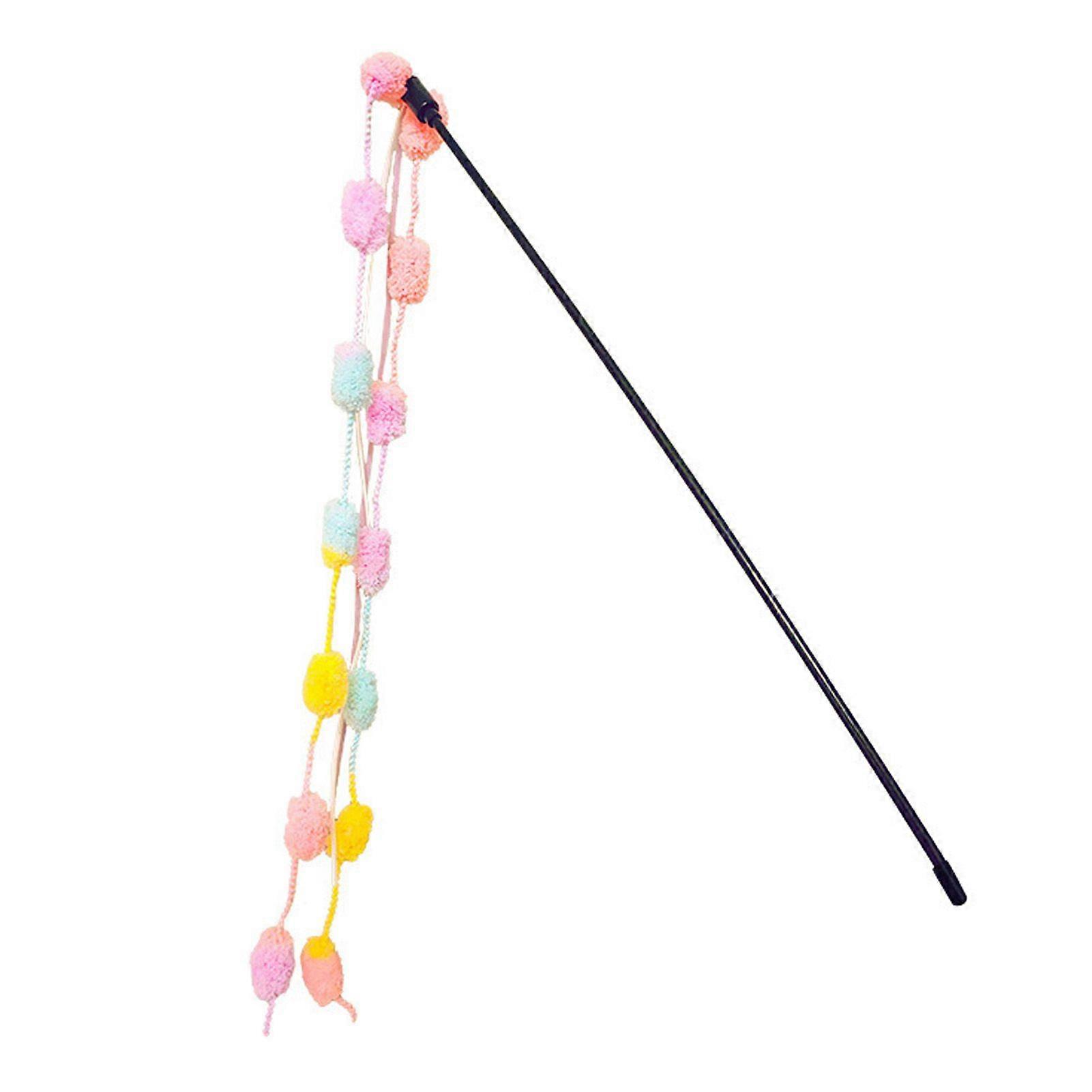 Cat Wand Toys with Tassel Durable Bite Resistant Soft Interactive Cat Teaser Wand Toys with Bell for Kittens Small Cats Pink