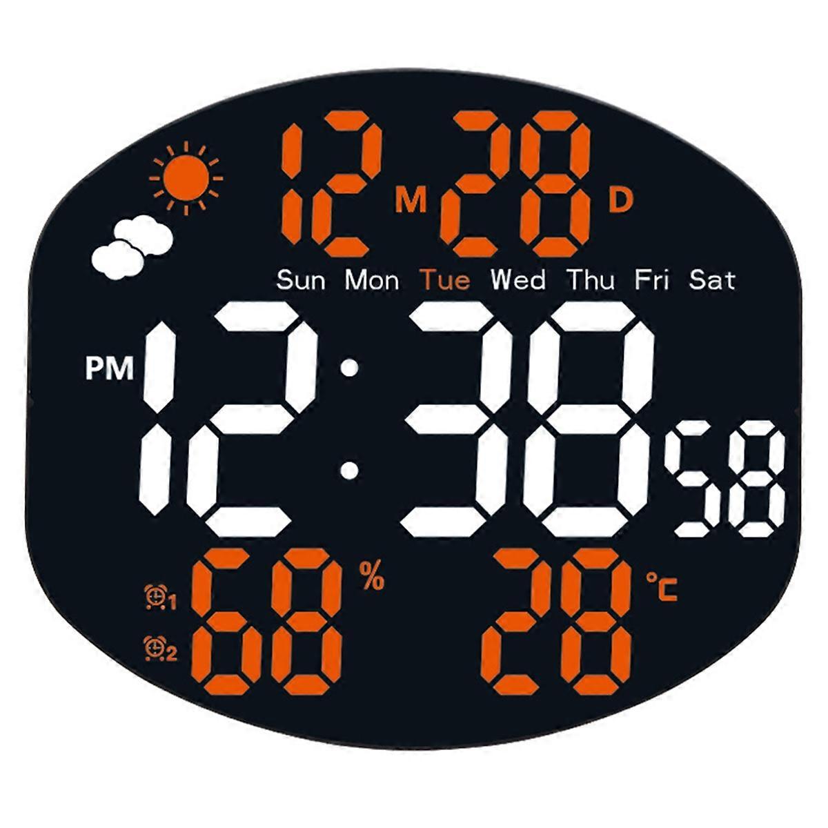 Digital Alarm Clock Wall Clock Weather Station with Humidity/Temp/Auto Dimming/Date/Two Alarm Set/St