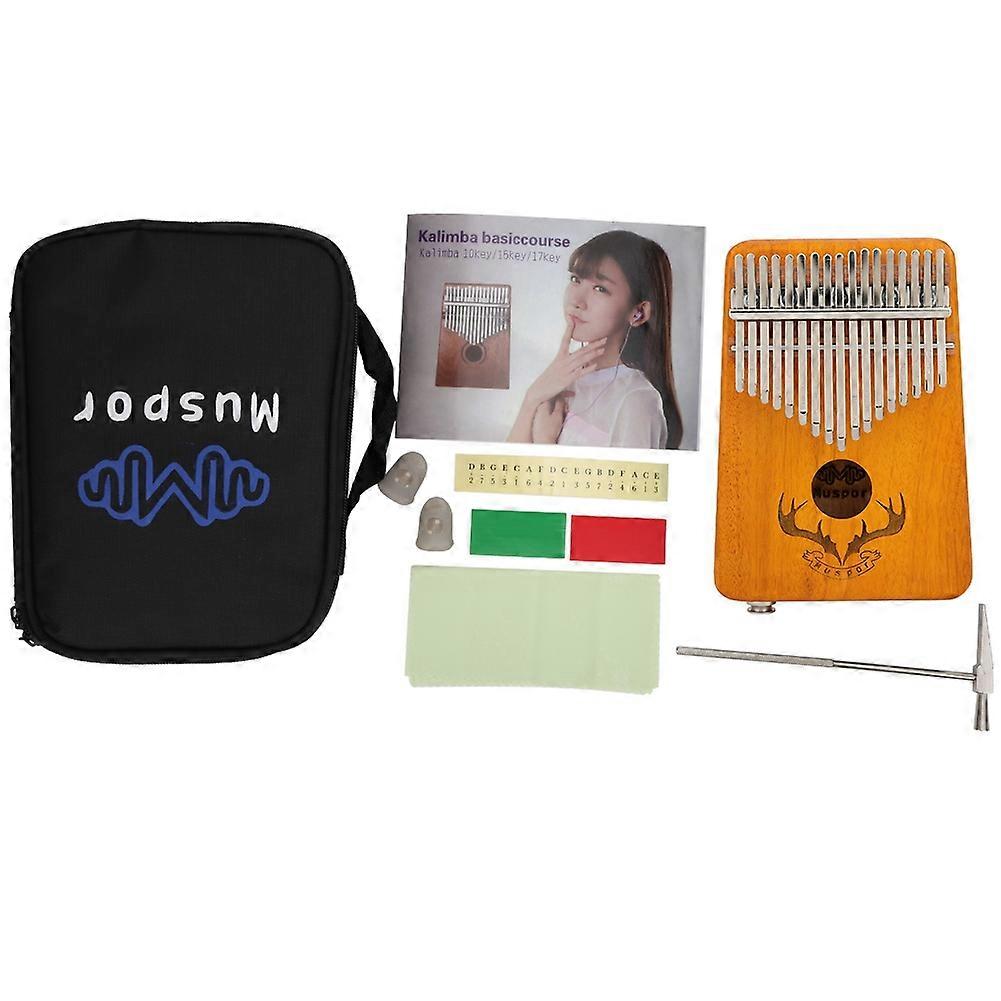 Piano à pouce Kalimba 17 touches en acajou avec égaliseur, micro intégré et sac de transport – Corne de renne (jaune)