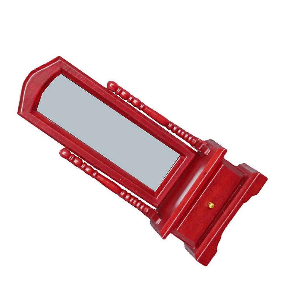 Mini Dressing Mirror Wooden Dollhouse Adornment for Decoration 2Pcs Red