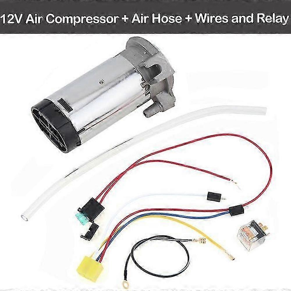 Universal 12V/24V Air Horn Compressor Kit with Hose, Wires, and Relay for Cars and Trucks