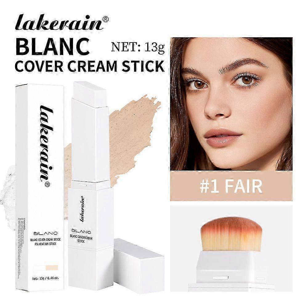 Blanc Cover Cream Stick V White - Color-Changing Foundation Stick - Medium to Full Coverage Dewy Finish Base Makeup - Dual-Ended with Detachable Brush