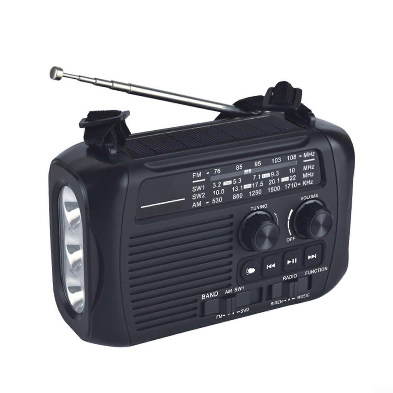 Portable Solar Hand Crank Radio Weather AM FM NOAA Radio With Speaker LED Flashlight SOS Alarm Black Emergency Radio