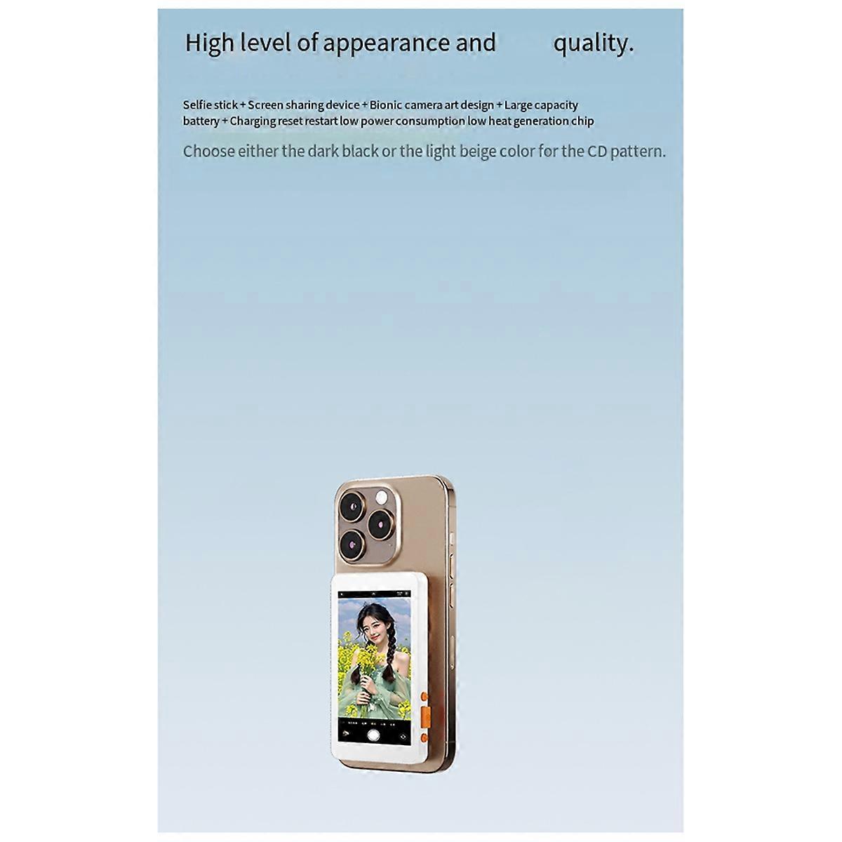 Magnetic Phone Vlog Selfie Monitor Screen for Selfie Vlog Live Stream for Android (White)