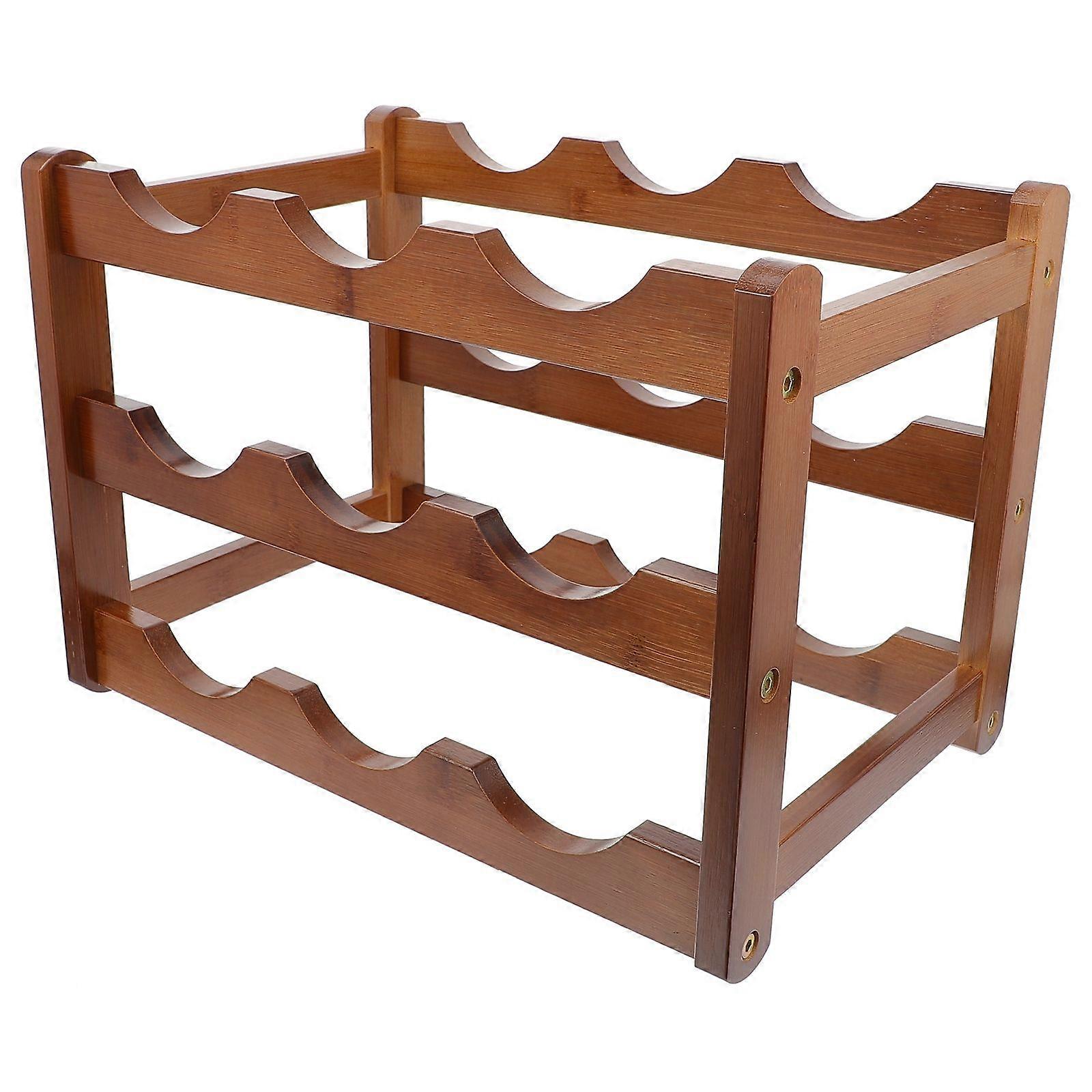 Wine Storage Rack Stand Bamboo Tabletop Organizer Rack Rustic Style Suitable For Living Room With Brown Color 35X24X22.5CM 1Set