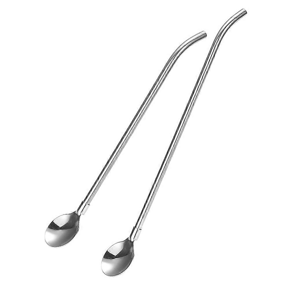 15 Pcs Silver Straw Spoon Set Designed For Stirring Coffee Tea Effective For Family Gatherings And Hiking Activities