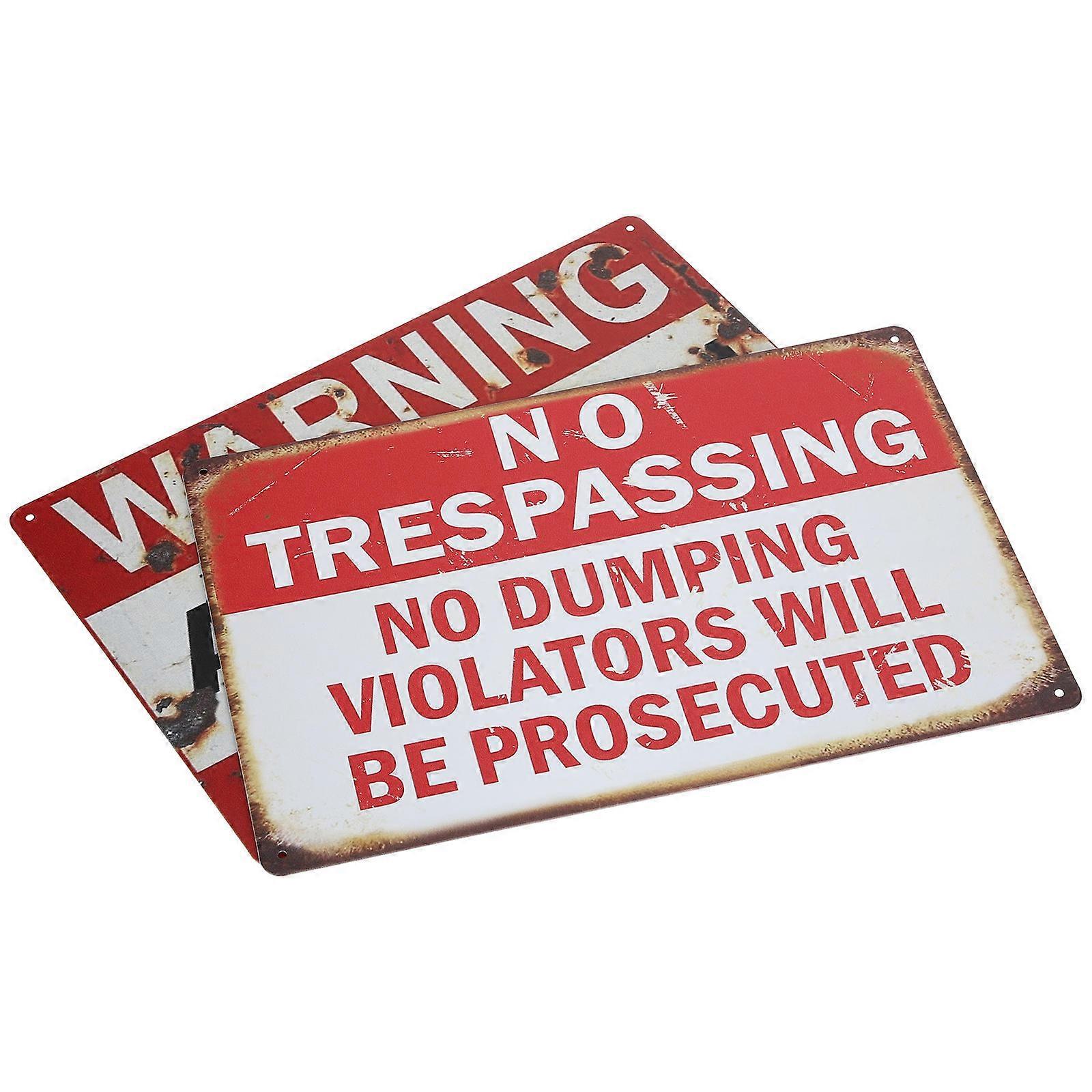 Warning Signs Metal Tin Signs for Property No Trespassing 2Pcs Set
