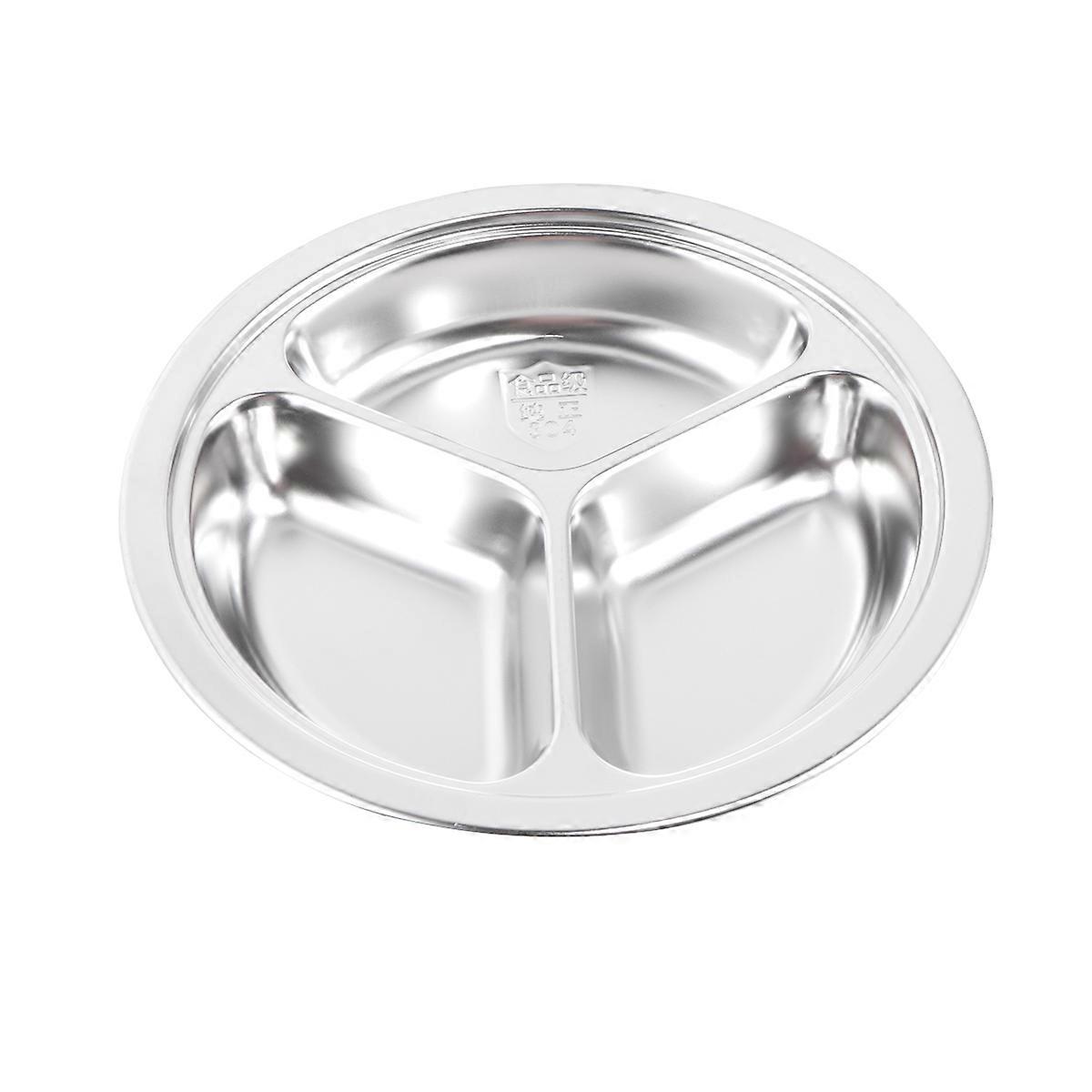 Three Grid Round Divided Dish Stainless Steel for Dining 3Pcs