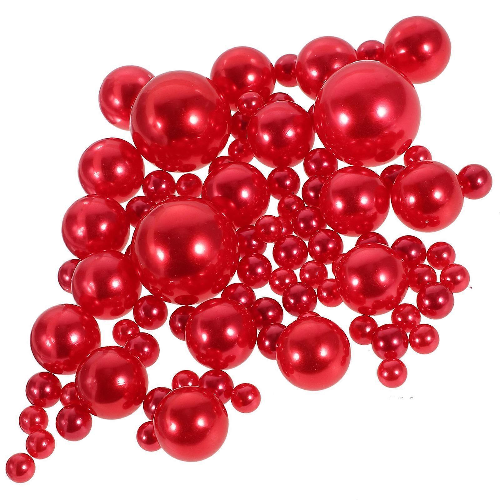 Decorative Pearls No Hole Pearl Vase Filler for DIY Use 125Pcs Red ABS