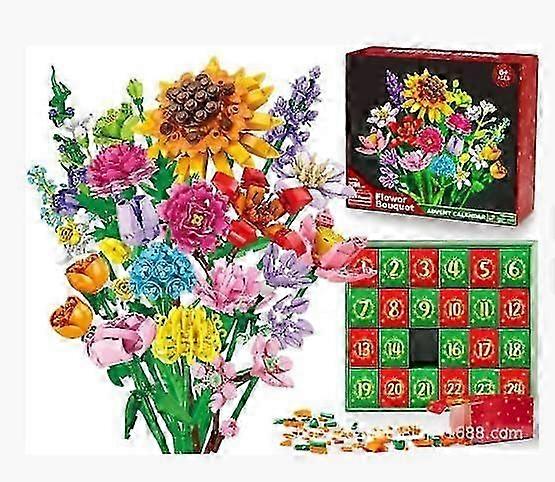 suitable for Flower Bouquet Blocks Christmas Advent Calendar, Xmas 24 Days Sunflower Bouquet Blind Box-jc