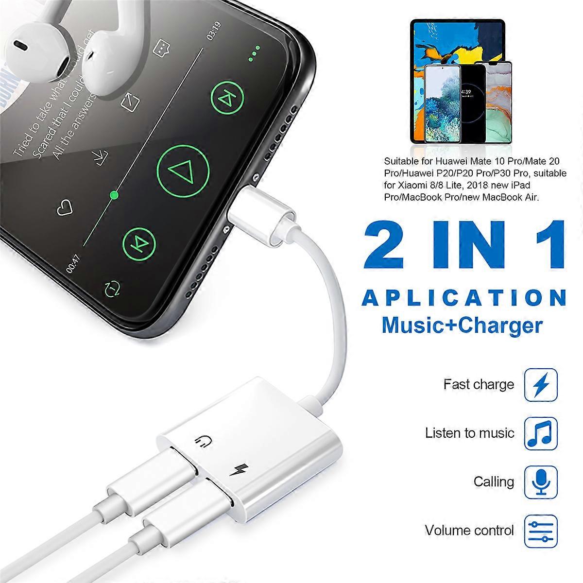 2in1 Dual Type C Headphone Adapter Splitter for 