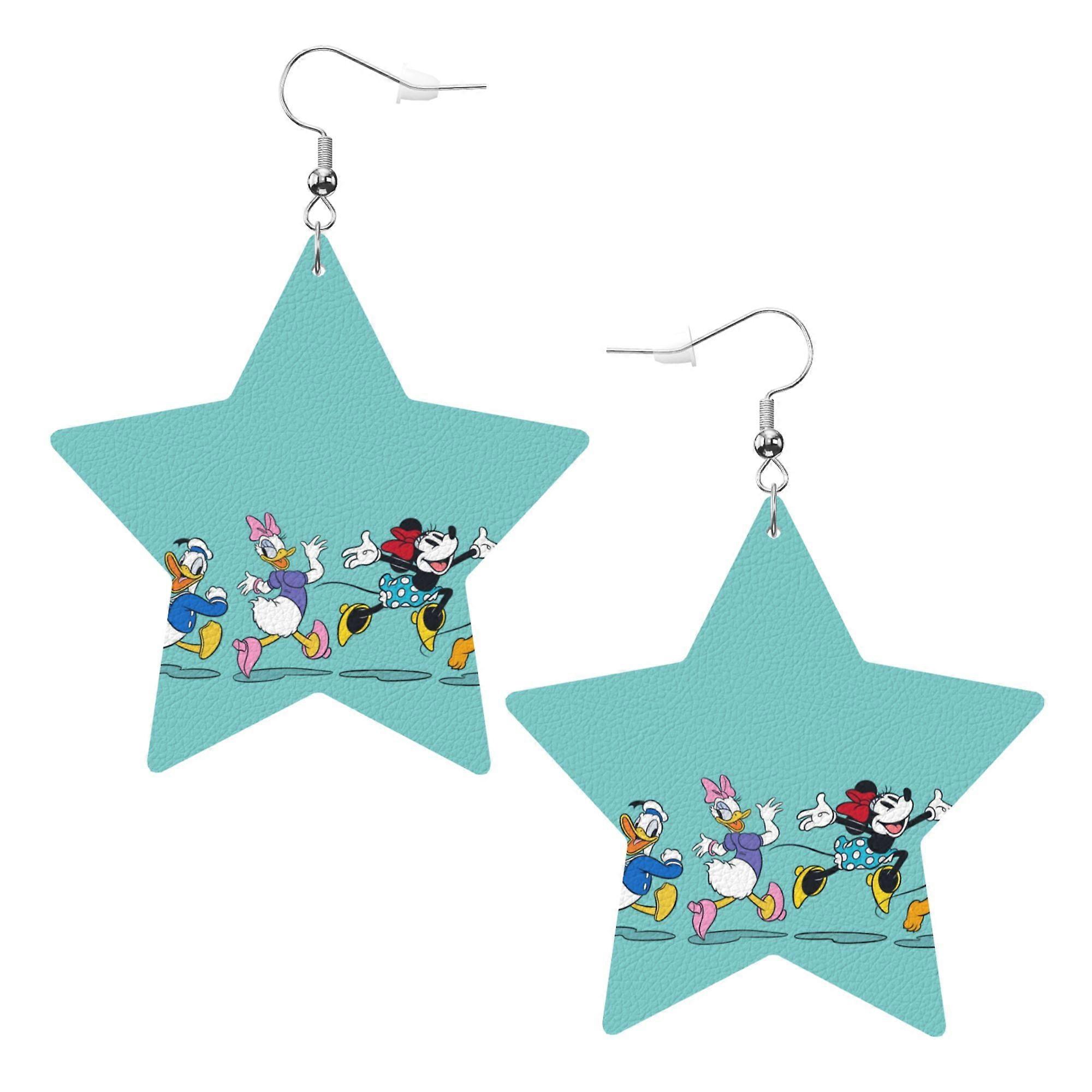 Cartoon Mickey Mouse Leather Earrings Christmas Decorative Design Faux Leather Earring Lightweight Dangle Drop Earrings for Women
