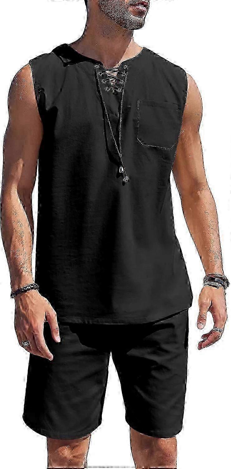 Homens Roupa de Cama Conjuntos Roupas 2 Peças Praia Cordão Regatas Sem Mangas Camisa Combinando Shorts Set Casamento Hippie