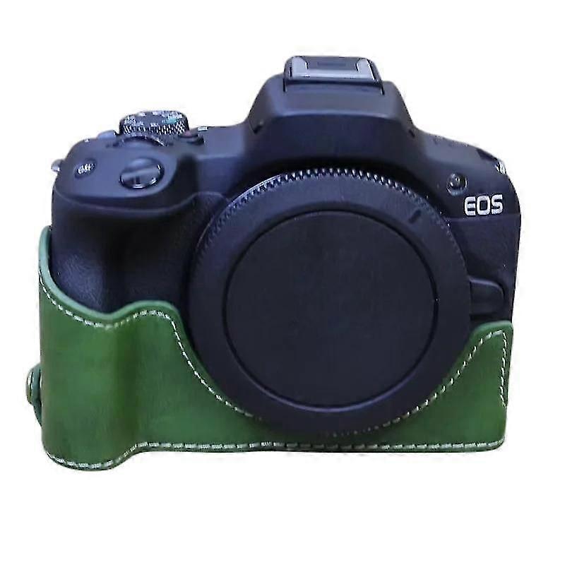 Canon EOS R50/R100カメラ用ボトムスリーブ大開口デザインPUレザーハーフボディケース-ブラック