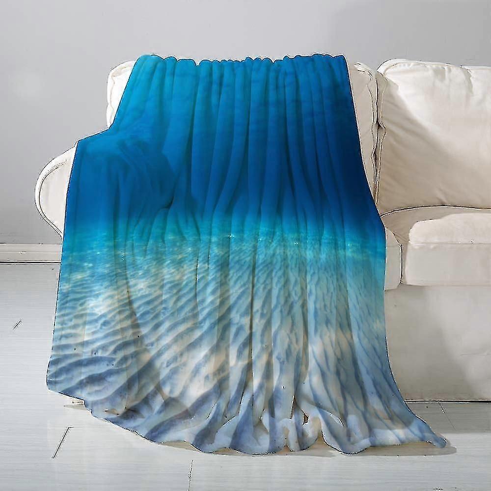 Blanket Flannel Blanket Sofa Throwocean Decor,underwater Shot Of An Infinite Sandy Sea Bottom With Clear Water And Wav- Versatile Blanket Fluffy Soft 