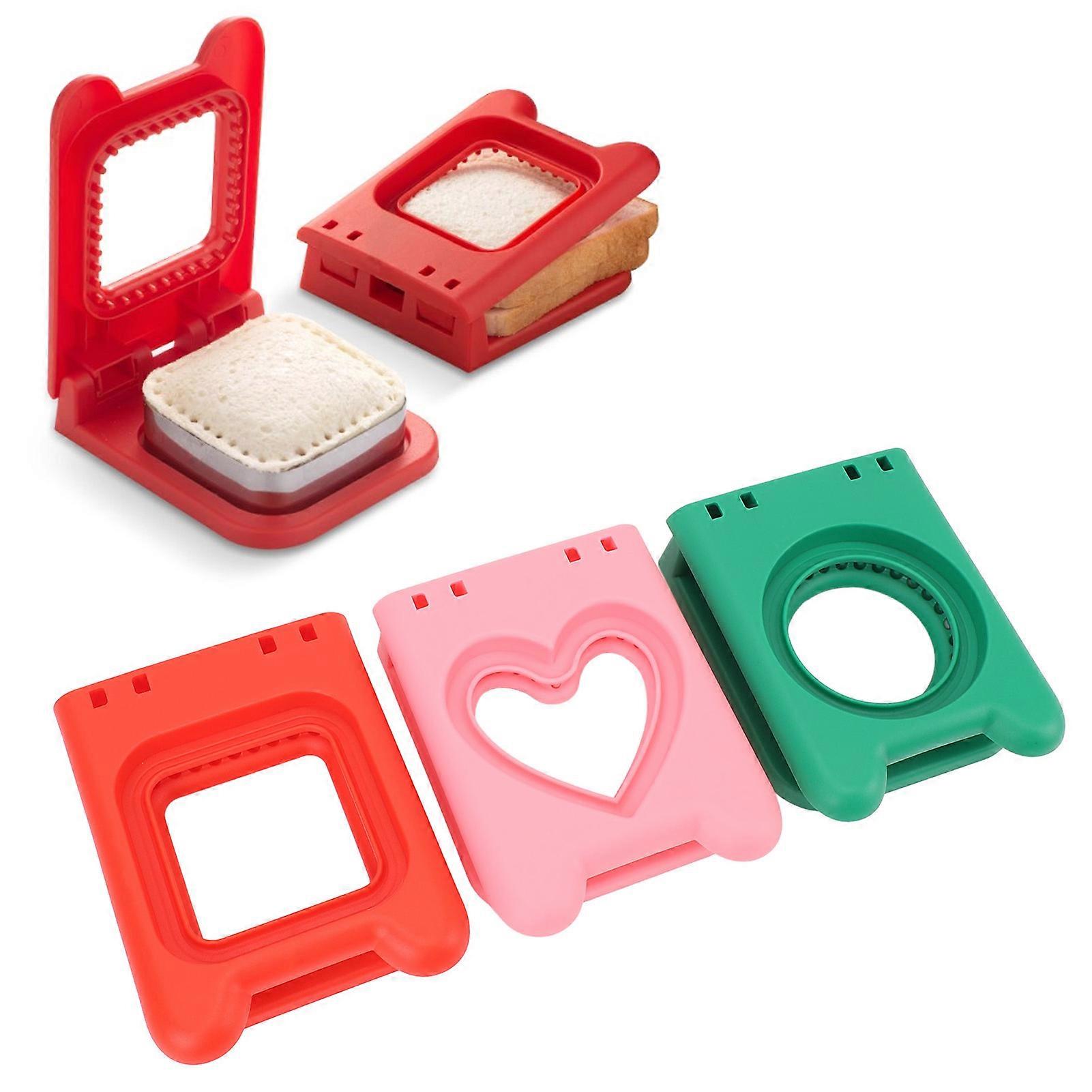 3pcs Sandwich Cutter and Sealer Sandwiches Maker for Lunch Boxes Bento Boxes Rectangular Red Round Green Heart Shaped Roseate 