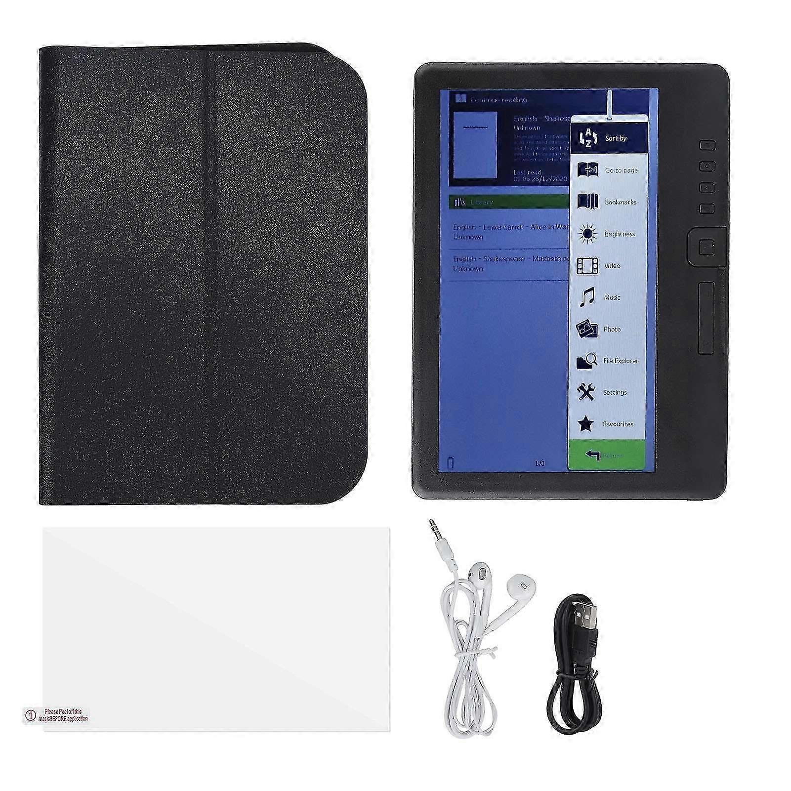 E Reader 7in Color TFT LCD 16:9 Screen HD 800x480 380MHz Black Protective Case Portable E Reader for EPUB PDF TXT 16GB