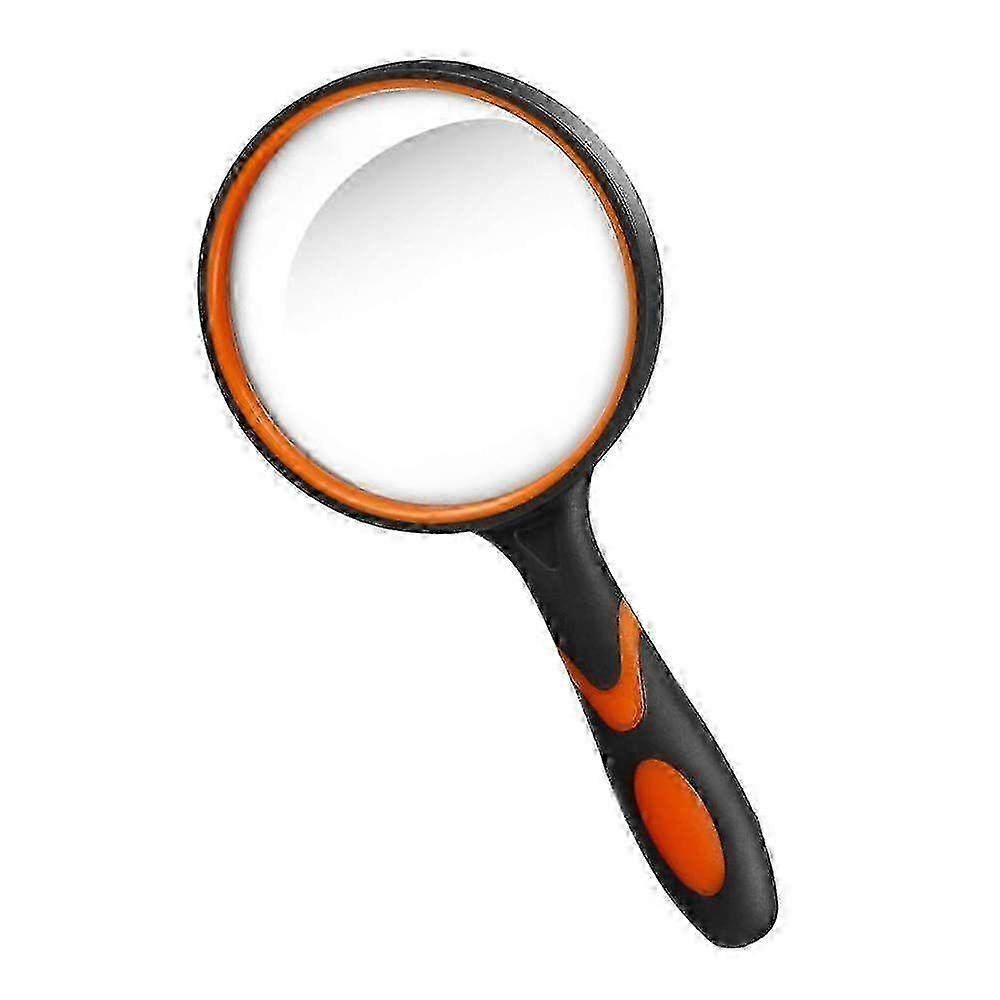 10X Handheld Reading Magnifier with Non-slip Soft Rubber Handle, 75mm Magnifier for Reading Books, Examining Insects (Orange)
