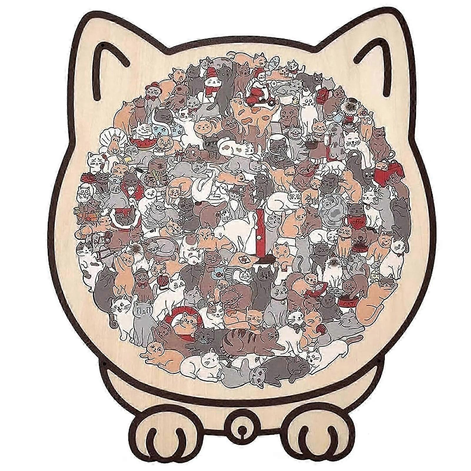 Morandi-Colored Cat Shaped Wooden Jigsaw Puzzle, Cute Wooden Cat Shaped Puzzle with Frame, Unique Animal Shape 3D Puzzles