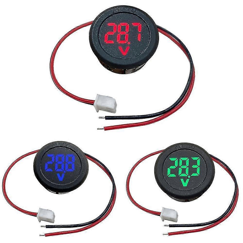 Dc 4-100v Led Digital Display Round Two-wire Voltmeter Dc Digital Car Voltage Current Meter Volt Detector Tester Monitor Pane