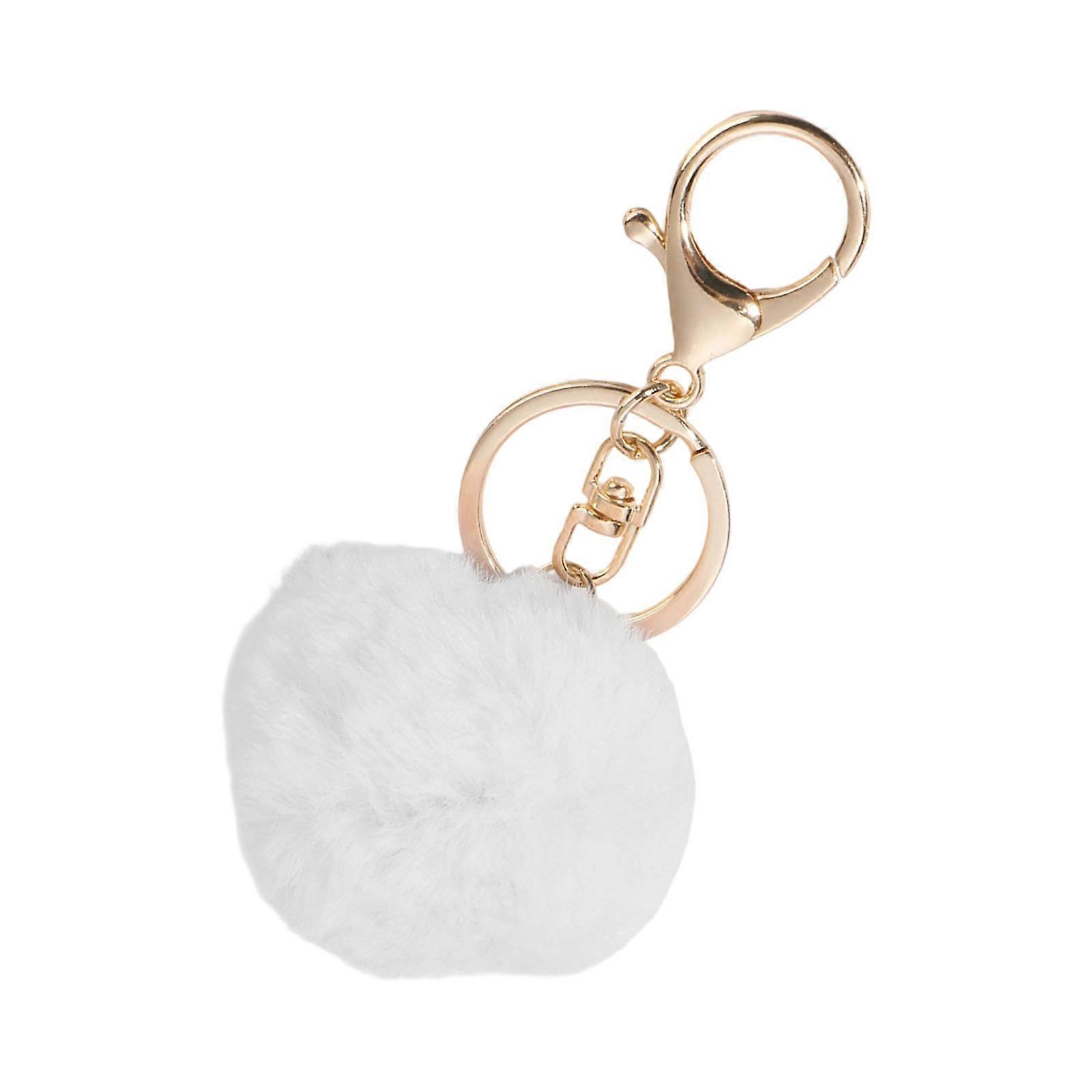 DIY Plush Ball Keychain Charm For Personalization Craft Projects Vibrant Sturdy Polyester Bag Accessories  White