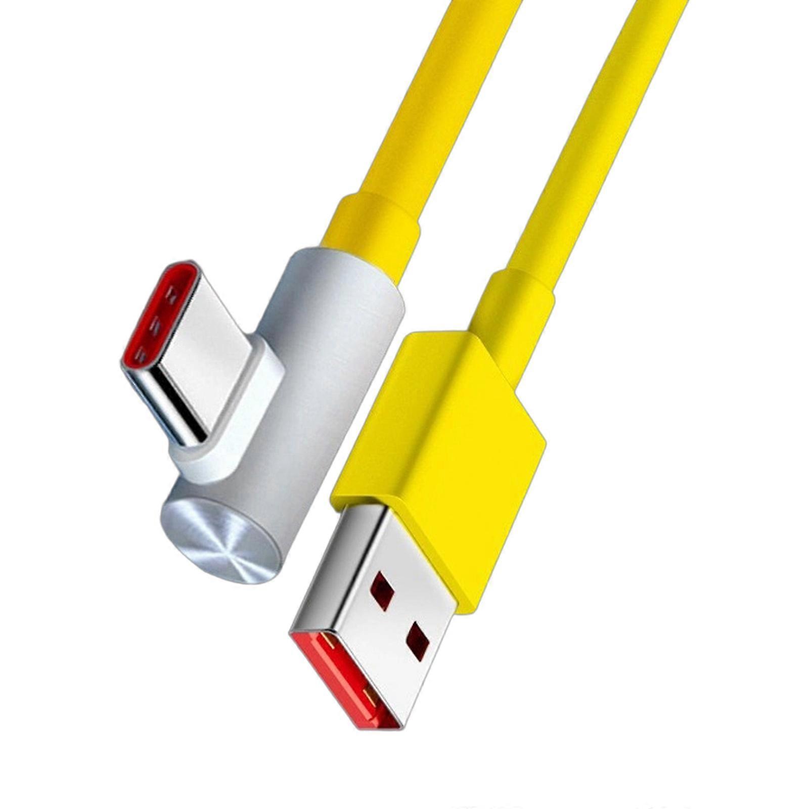 Portable USB Type C Fast Charging Cable Universal 120W 90 Degree Data Transfer Charging Extension Cord for Mobile Phone  Yellow