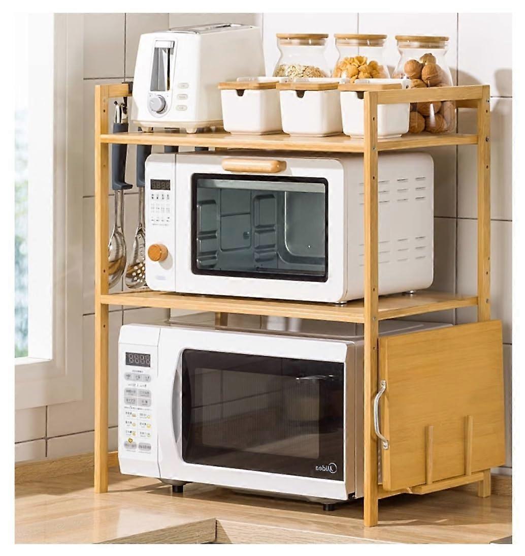 Microwave Stand With Oven Rack And Storage Shelf, Metal Frame, Space Saving, Countertop Organizer, Hooks, Black