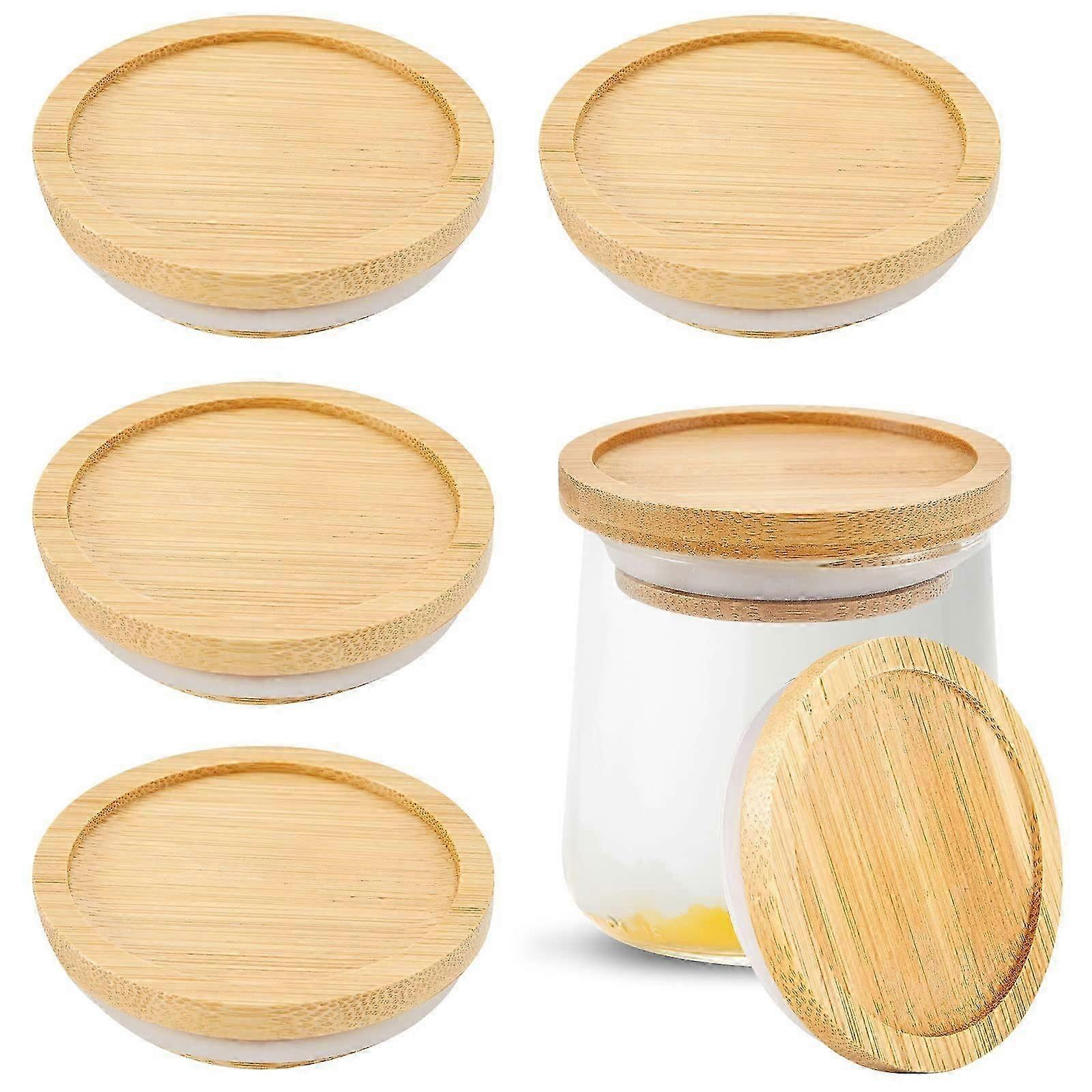 Bamboo Lids With Silicone Seals For Oui Yogurt Jars Compatible With Oui Yogurt Jars Airtight Glass Storage