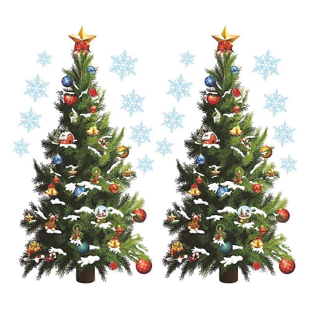 2Sheets Cartoon Xmas Tree Gift Wall Decal Classic Xmas Elements Sticker Ornament