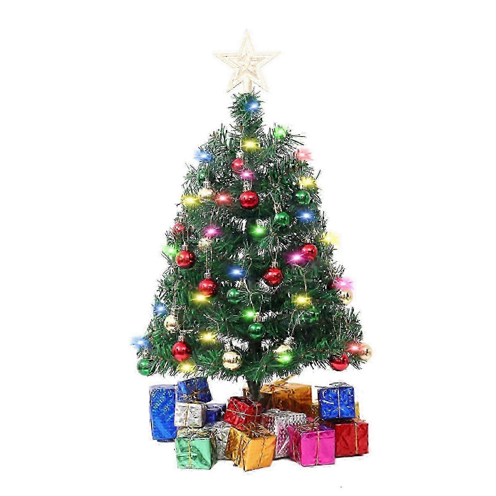 Desktop Mini Christmas Tree with String Light Vibrant Color Realistic Looking Xmas Tree Top Star Christmas Ball Set