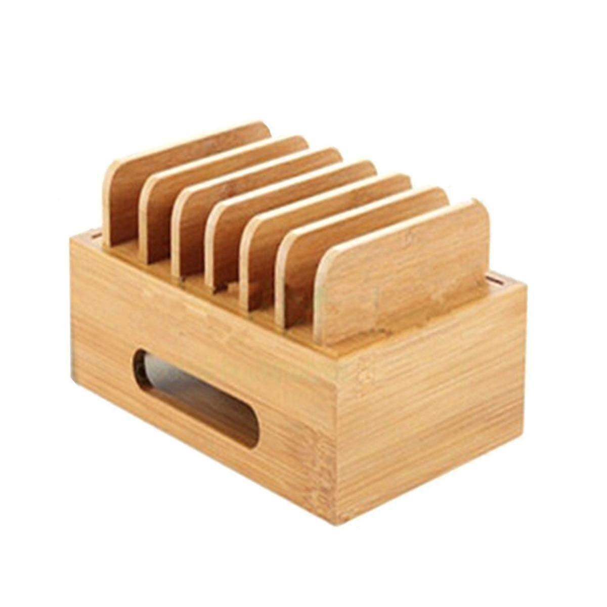 Bamboo Charging Station for Multiple Devices - Wood Desktop Docking Stand for Cell Phones & Tablets