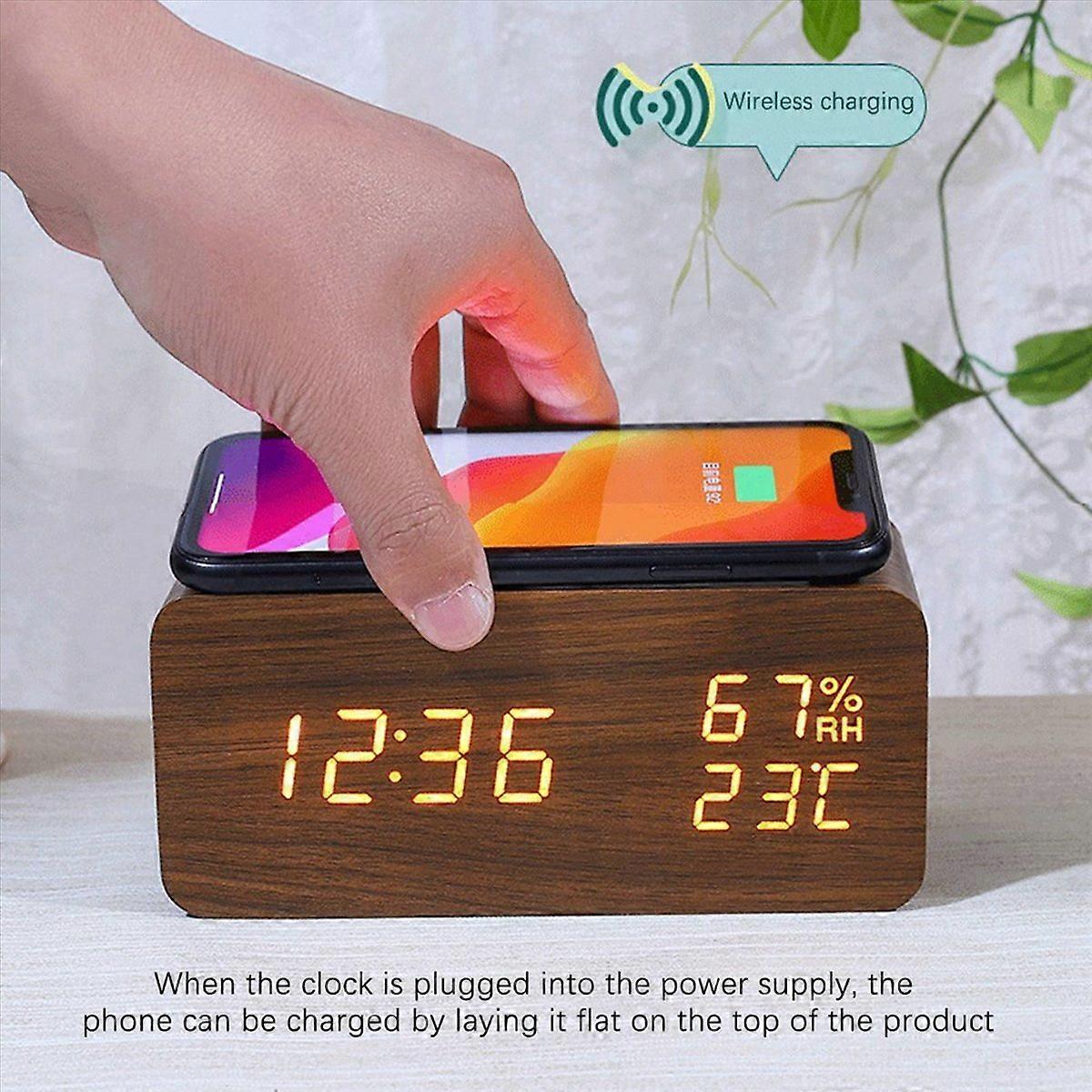 2X Digital Alarm Clock, Temperature and Humidity Alarm Clock LED Electronic Clock Smartphone Wireles
