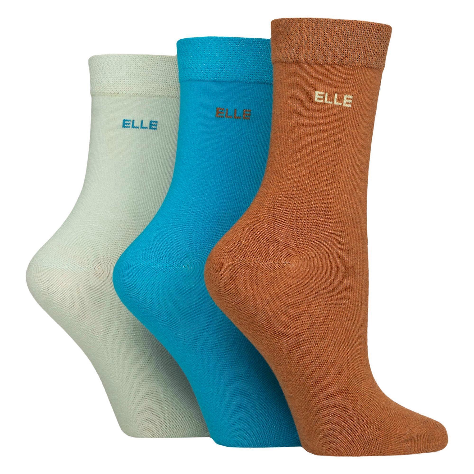 ELLE - 3 Pack Ladies Plain Soft Breathable Cotton Socks